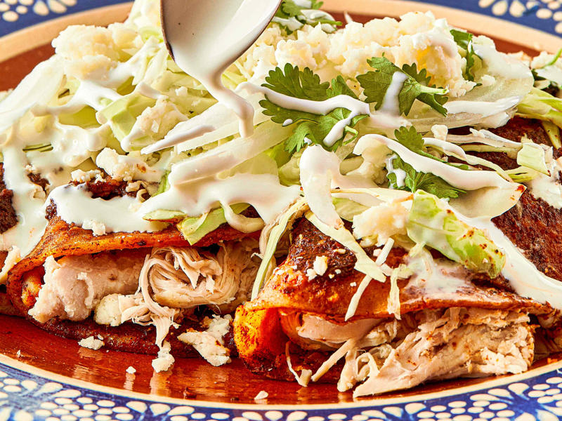 Easy Mexican Chorizo Tacos, Chicken Enchiladas Negras, Spicy Chicken Quesadillas, Easy Mexican Fried Rice With Chorizo and Pickled Jalapeños, Crunchy Fried Fish Tacos, Quick and Easy Huevos Rancheros, Mexican Street Corn Salad (Esquites), Spicy Mexican Shrimp Pasta, Sweet Potato, Sage, and Fried Egg Tacos, 5-Ingredient Black Bean Soup