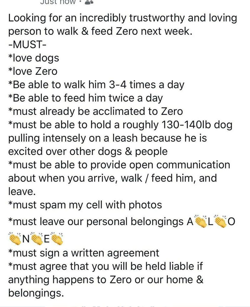 #13 “Please Watch My Poorly Trained Dog And Be Liable For My Home And Belongings” #1 Also What Color Would You Like Your Dog To Be?, #7 Free Dog On Buy Sell Trade Post, #11 There Was A Reward For A Lost Cat, #17 Anti-Vax Dog Mom Looking For A Groomer, #21 Even Dogs Have Standards That Must Be Met