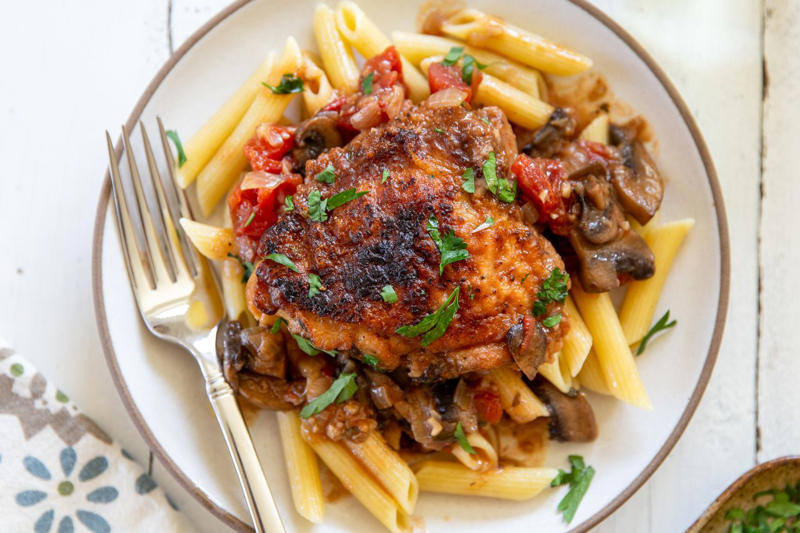 Chicken Marengo, Sheet Pan Pierogi With Sausage, Sheet Pan Biftekia with Lemony Potato Wedges, One-Pan Baked Penne alla Vodka, One-Pot Spiced Lentils, One-Pot Taco Pasta, One Pot Chicken and Orzo, One-Pot Chicken and Rice, One-Pot Sausage and Orzo, One-Pan Tortellini Bake, Maple Glazed Chicken and Squash, Sheet Pan Fried Rice, Easy Chicken Fricassee, Sheet Pan Sausage, Peppers, and Onions, Chicken Vesuvio, Unstuffed Peppers, Sheet Pan Chicken and Broccoli, One-Pot Stovetop Mac and Cheese, Honey Roasted Chicken Thighs with Potatoes, Apples, and Shallots, Sheet Pan Mini Meatloaves with Crispy Broccoli and Mustard Glazed Potatoes
