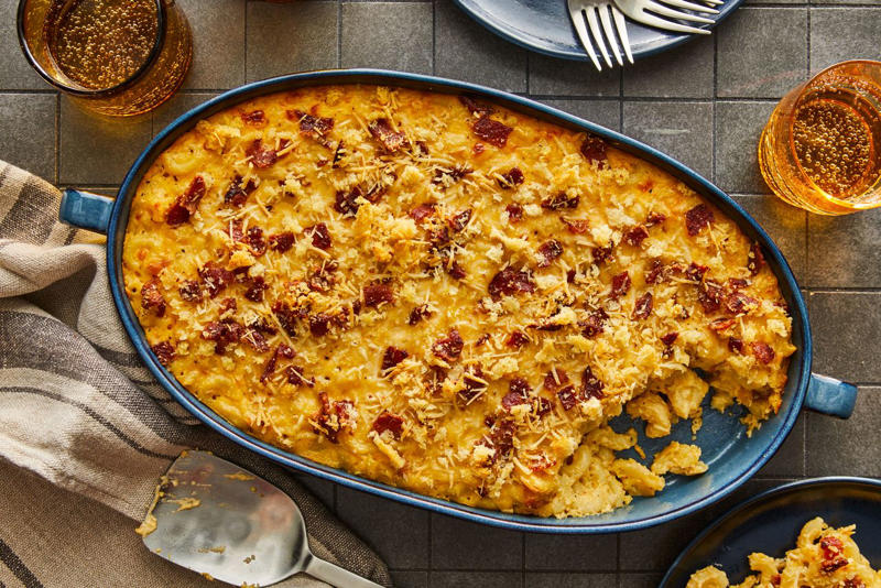 Twice-Baked Potato Casserole, Baked Mac And Cheese With Bacon, Party Potatoes, Croissant Breakfast Casserole, Cornbread Casserole, Buffalo Chicken Casserole, Two-Cheese Squash Casserole Recipe, Chicken Parmesan Casserole, Beefy Nacho Casserole, Heavenly Chicken Lasagna