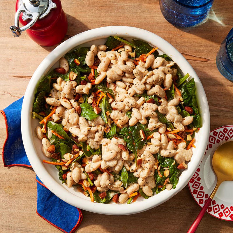 High-Protein White Bean Salad with Feta &amp; Lemon-Garlic Vinaigrette, Raspberry-Spinach Salad with Avocado &amp; Walnuts, No-Cook White Bean &amp; Spinach Caprese Salad, Cucumber-Blueberry Spinach Salad, The Simplest Spinach Salad, Chicken &amp; Spinach Salad with Creamy Feta Dressing, Spinach Salad with Quinoa, Chicken &amp; Fresh Berries, Orzo Salad with Chickpeas &amp; Artichoke Hearts, Apple-Cranberry Spinach Salad with Goat Cheese, Fiber-Packed Spicy White Bean &amp; Spinach Salad, High-Protein Grilled Chicken Salad, Summer Blueberry Salad with Toasted Pecans &amp; Feta, Air-Fryer Tempura Artichoke Salad with Lemon-Dill Dressing, Peach &amp; Spinach Salad with Feta, Grilled Corn Salad with Chili-Miso Dressing, Best Caesar Salad with Crispy Parmesan, Pear Salad, Spinach Salad with Warm Bacon Vinaigrette, Red Onion &amp; Avocado, Salmon Couscous Salad