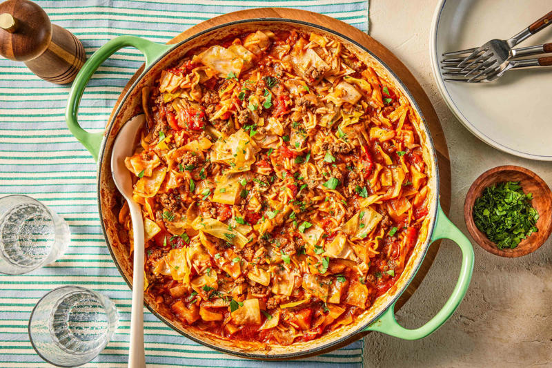 One-Pot Mac and Cheese, Unstuffed Cabbage Rolls, Sesame Peanut Noodles, Chili Beans with Rice, Pasta e Ceci, Broccoli Cheese Casserole, 5-Ingredient Pasta Bake, 5-Ingredient Gingery Ground Beef, Copycat Olive Garden Fettuccine Alfredo, Martha Stewart’s Taco Casserole, Creamy One Pot Pasta with Zucchini, Easy Rice and Bean Burritos, 4-Ingredient Ravioli Lasagna