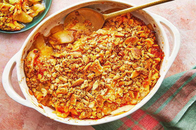 Chicken-And-Rice Bake With Broccolini, Chicken-And-Biscuit Casserole, BLT Pain Perdu Casserole, Macaroni Corn Casserole, Hashbrown Casserole, Old-Fashioned Chicken Pot Pie, Pineapple Casserole, New-School Pineapple Casserole, Ham And Noodle Casserole, Layered Squash Casserole, Hot Chicken Salad, Mini Cheese Grits Casseroles, Stuffed Ham-And-Cheese Croissant Casserole, Shrimp And Grits Casserole, Baked Ziti With Summer Vegetables, Poppy Seed Chicken, Chicken-And-Wild Rice Casserole, Chocolate Cobbler, Cakey Strawberry Cobbler, Pumpkin Crisp, Asparagus Casserole, Roasted Tomato Macaroni And Cheese, Pasta-Chicken-Broccoli Bake, Eggplant Rollups, Loaded Cauliflower Casserole, Everything Bagel Casserole, Old-Fashioned Apple And Cheese Casserole, Mushroom And Thyme Chicken-Broccoli Casserole, Cheesy Chicken Casserole, Meatball Casserole