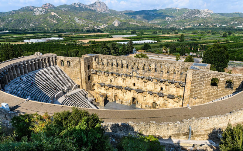 50. Tower of Hercules, Spain, 49. Felix Romuliana, Serbia, 48. Capidava, Romania, 47. Garni Temple, Armenia, 46. The Walls of Lugo, Spain, 45. Temple of Évora, Portugal, 44. The Basilica Cistern, Turkey, 43. Theatre of Philippopolis, Bulgaria, 42. Butrint, Albania, 41. Paphos Archaeological Park, Cyprus, 40. The Antonine Wall, UK, 39. The Temple of Jupiter, Damascus, Syria, 38. The Theatre of Vienne, France, 37. Kom el-Dikka, Egypt, 36. Palmyra, Syria, 35. Ostia Antica, Italy, 34. Arena of Nîmes, France, 33. Arles Amphitheatre, France, 32. Roman Carthage, Tunisia, 31. Antium, Italy, 30. Sabratha, Libya, 29. Djémila, Algeria, 28. Verona Arena, Italy, 27. Amphitheatre of El Jem, Tunisia, 26. Aqueduct of Segovia, Spain, 25. Pula Amphitheatre, Croatia, 24. Villa Adriana, Italy, 23. Tarraco, Spain, 22. Herculaneum, Italy, 21. Jerash, Jordan, 20. Aula Palatina, Germany, 19. Volubilis, Morocco, 18. Theatre of Aspendos, Turkey, 17. Theatre of Bosra, Syria, 16. Temple of Bacchus at Baalbek, Lebanon, 15. Hadrian’s Library and The Odeon of Herodes Atticus, Greece, 14. Caesarea Maritima, Israel, 13. Leptis Magna, Libya, 12. Timgad, Algeria, 11. The Roman Baths, UK, 10. Pont du Gard, France, 9. The Baths of Caracalla/The Circus Maximus, Italy, 8. Augusta Emerita, Spain, 7. The Library of Celsus, Turkey, 6. Theatre of Orange, France, 5. The Pantheon, Italy, 4. The Palace of Diocletian, Croatia, 3. Hadrian’s Wall, UK, 2. The Roman Forum/The Colosseum, Italy, 1. Pompeii, Italy