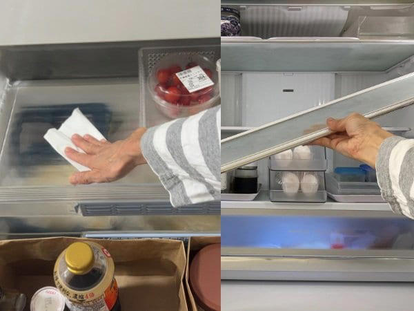 1：冷蔵庫の棚・野菜室のゴミを取り除く, 2：冷凍庫の中を見直して、期限ぎれは捨てる, 3：電子レンジの中を重曹水でふく, 4：シンクの中と水栓の水アカをクエン酸で分解