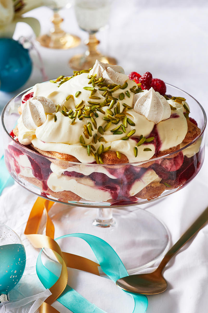 Double chocolate mousse trifle, Pavlova cheesecake, Christmas fruitcake, Choco-caramel popcorn icecream cake, World’s easiest Christmas pudding wreath, Pavlova Christmas tree, Mango no-bake cheesecake tart, Berries and cream mille-feuille, Classic steamed pudding, Watermelon star pavlova with rosewater cream, Rum-soaked fig, ginger and white chocolate ice-cream, Pina colada trifle, Cranberry chocolate crunch bundt cake, Coffee and fig fruit cakes, Chocolate semifreddo with raspberries and honeycomb, Chocolate cherry and brandy yule log, Cheat’s pavlova, Dark chocolate, fig and spiced rum cakes, Grand Marnier ganache-filled Christmas pudding, Mango ice-cream cake, Luxe dessert platter, Summer fruit cheesecake with lemon ginger crust, Paris-Brest with plums and honey mascarpone, Mini lime pies, Mini strawberry yoghurt bundt cakes, Mini spiced choc-cherry ripple cakes, Choc-caramel rocky road pavlova, Fruit cake and peach trifle, Festive ice-cream sandwiches, Berry tiramisu, Christmas kalua and chocolate tart, Mini pavlova Christmas trees, Tangy passionfruit and lemon meringue ice cream pie, Ginger, mango and honey cheesecake, Frozen burnt brandy butter Christmas pudding