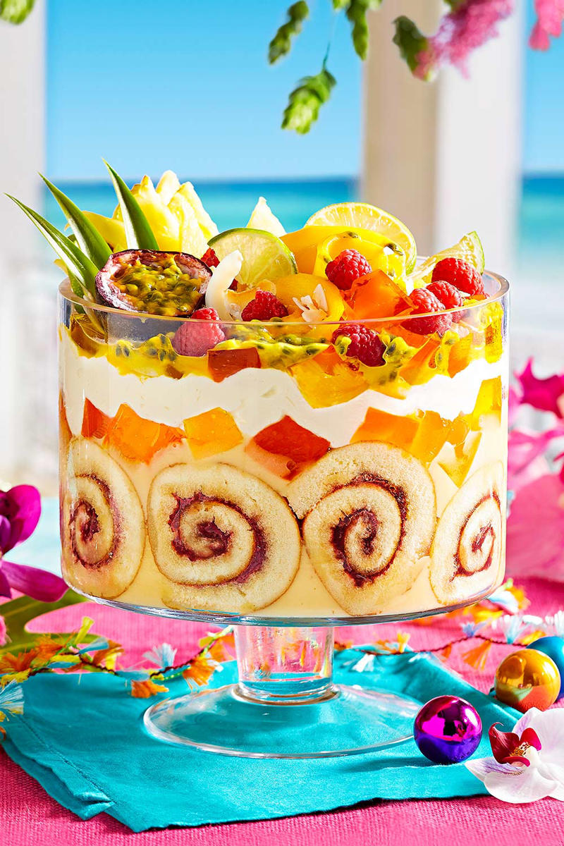Double chocolate mousse trifle, Pavlova cheesecake, Christmas fruitcake, Choco-caramel popcorn icecream cake, World’s easiest Christmas pudding wreath, Pavlova Christmas tree, Mango no-bake cheesecake tart, Berries and cream mille-feuille, Classic steamed pudding, Watermelon star pavlova with rosewater cream, Rum-soaked fig, ginger and white chocolate ice-cream, Pina colada trifle, Cranberry chocolate crunch bundt cake, Coffee and fig fruit cakes, Chocolate semifreddo with raspberries and honeycomb, Chocolate cherry and brandy yule log, Cheat’s pavlova, Dark chocolate, fig and spiced rum cakes, Grand Marnier ganache-filled Christmas pudding, Mango ice-cream cake, Luxe dessert platter, Summer fruit cheesecake with lemon ginger crust, Paris-Brest with plums and honey mascarpone, Mini lime pies, Mini strawberry yoghurt bundt cakes, Mini spiced choc-cherry ripple cakes, Choc-caramel rocky road pavlova, Fruit cake and peach trifle, Festive ice-cream sandwiches, Berry tiramisu, Christmas kalua and chocolate tart, Mini pavlova Christmas trees, Tangy passionfruit and lemon meringue ice cream pie, Ginger, mango and honey cheesecake, Frozen burnt brandy butter Christmas pudding