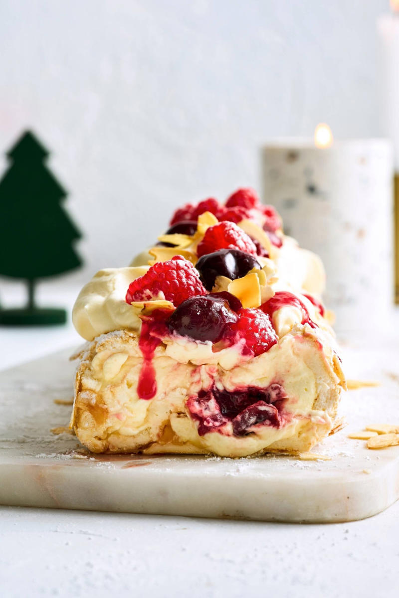 Double chocolate mousse trifle, Pavlova cheesecake, Christmas fruitcake, Choco-caramel popcorn icecream cake, World’s easiest Christmas pudding wreath, Pavlova Christmas tree, Mango no-bake cheesecake tart, Berries and cream mille-feuille, Classic steamed pudding, Watermelon star pavlova with rosewater cream, Rum-soaked fig, ginger and white chocolate ice-cream, Pina colada trifle, Cranberry chocolate crunch bundt cake, Coffee and fig fruit cakes, Chocolate semifreddo with raspberries and honeycomb, Chocolate cherry and brandy yule log, Cheat’s pavlova, Dark chocolate, fig and spiced rum cakes, Grand Marnier ganache-filled Christmas pudding, Mango ice-cream cake, Luxe dessert platter, Summer fruit cheesecake with lemon ginger crust, Paris-Brest with plums and honey mascarpone, Mini lime pies, Mini strawberry yoghurt bundt cakes, Mini spiced choc-cherry ripple cakes, Choc-caramel rocky road pavlova, Fruit cake and peach trifle, Festive ice-cream sandwiches, Berry tiramisu, Christmas kalua and chocolate tart, Mini pavlova Christmas trees, Tangy passionfruit and lemon meringue ice cream pie, Ginger, mango and honey cheesecake, Frozen burnt brandy butter Christmas pudding