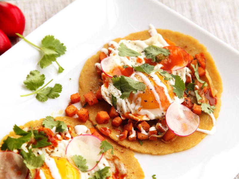 Easy Mexican Chorizo Tacos, Chicken Enchiladas Negras, Spicy Chicken Quesadillas, Easy Mexican Fried Rice With Chorizo and Pickled Jalapeños, Crunchy Fried Fish Tacos, Quick and Easy Huevos Rancheros, Mexican Street Corn Salad (Esquites), Spicy Mexican Shrimp Pasta, Sweet Potato, Sage, and Fried Egg Tacos, 5-Ingredient Black Bean Soup