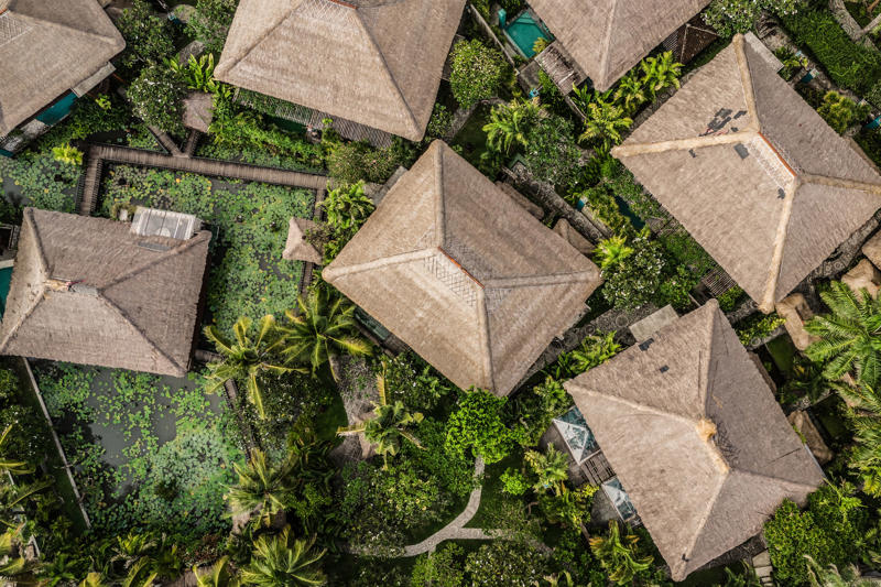 1. Raffles Bali hotel, 2. Potato Head Suites and Studios hotel, 3. Capella Ubud hotel, 4. Puri Dajuma Terrace Eco-lodge hotel, 5. Bambu Indah hotel, 6. Nirjhara hotel, 7. Hotel Tugu Bali, 8. Beach Villas at The Menjangan hotel, 9. Amandari hotel, 10. COMO Shambhala Estate hotel