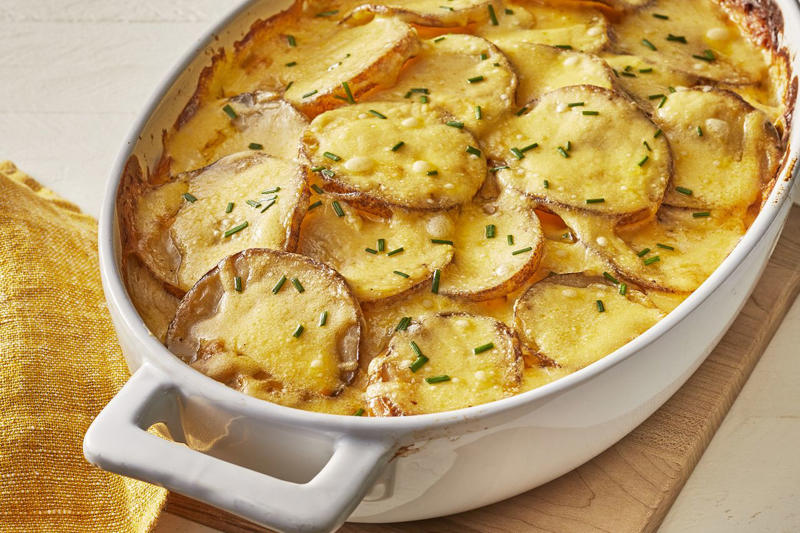 Deviled Eggs, Tangy Honey-Glazed Ham, Roasted Rack of Lamb, Old-Fashioned Coconut Cream Pie, Easy French Toast Casserole, Crustless Spinach Quiche, Scalloped Potatoes, Honey Roasted Carrots, Delicious Egg Salad, Carrot Cake, Quick Cinnamon Rolls, Buttery Garlic Green Beans, Grandma's Lemon Meringue Pie, Creamy au Gratin Potatoes, Oven-Roasted Asparagus