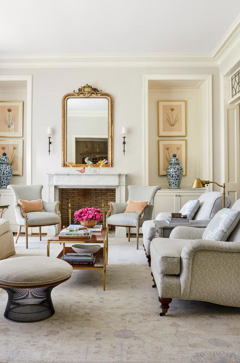 Skirted Sofas and Chairs, Murano Glass, Ceramic Figurines, Ornate Gilt Mirrors , Landscape Art