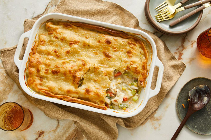 Chicken-And-Rice Bake With Broccolini, Chicken-And-Biscuit Casserole, BLT Pain Perdu Casserole, Macaroni Corn Casserole, Hashbrown Casserole, Old-Fashioned Chicken Pot Pie, Pineapple Casserole, New-School Pineapple Casserole, Ham And Noodle Casserole, Layered Squash Casserole, Hot Chicken Salad, Mini Cheese Grits Casseroles, Stuffed Ham-And-Cheese Croissant Casserole, Shrimp And Grits Casserole, Baked Ziti With Summer Vegetables, Poppy Seed Chicken, Chicken-And-Wild Rice Casserole, Chocolate Cobbler, Cakey Strawberry Cobbler, Pumpkin Crisp, Asparagus Casserole, Roasted Tomato Macaroni And Cheese, Pasta-Chicken-Broccoli Bake, Eggplant Rollups, Loaded Cauliflower Casserole, Everything Bagel Casserole, Old-Fashioned Apple And Cheese Casserole, Mushroom And Thyme Chicken-Broccoli Casserole, Cheesy Chicken Casserole, Meatball Casserole