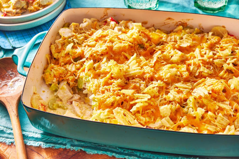 Chicken-And-Rice Bake With Broccolini, Chicken-And-Biscuit Casserole, BLT Pain Perdu Casserole, Macaroni Corn Casserole, Hashbrown Casserole, Old-Fashioned Chicken Pot Pie, Pineapple Casserole, New-School Pineapple Casserole, Ham And Noodle Casserole, Layered Squash Casserole, Hot Chicken Salad, Mini Cheese Grits Casseroles, Stuffed Ham-And-Cheese Croissant Casserole, Shrimp And Grits Casserole, Baked Ziti With Summer Vegetables, Poppy Seed Chicken, Chicken-And-Wild Rice Casserole, Chocolate Cobbler, Cakey Strawberry Cobbler, Pumpkin Crisp, Asparagus Casserole, Roasted Tomato Macaroni And Cheese, Pasta-Chicken-Broccoli Bake, Eggplant Rollups, Loaded Cauliflower Casserole, Everything Bagel Casserole, Old-Fashioned Apple And Cheese Casserole, Mushroom And Thyme Chicken-Broccoli Casserole, Cheesy Chicken Casserole, Meatball Casserole