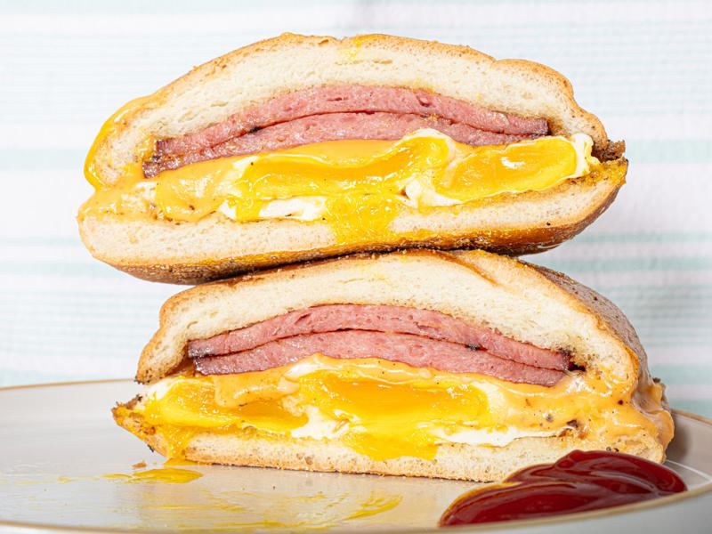 Homemade Egg McMuffin, Bacon, Egg, and Cheese Sandwich, Hong Kong-Style Spam and Egg Sandwich, Egg and Pâté Bánh Mì, 5-Ingredient Pork Roll (AKA Taylor Ham), Egg-in-a-Hole Grilled Cheese Sandwich, Fried Egg Sandwiches With 'Nduja Mayo and Broccoli Rabe, Scrambled Egg and Cheese Drop Biscuit Breakfast Sandwiches, Bacon, Egg, and Cheese Breakfast Burrito, Rich and Creamy Croques Madames, Ultra-Smashed Brunch Burgers With Quick Jalapeño Hollandaise