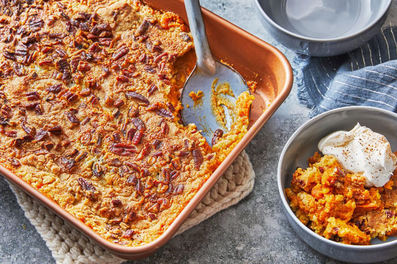 Chicken-And-Rice Bake With Broccolini, Chicken-And-Biscuit Casserole, BLT Pain Perdu Casserole, Macaroni Corn Casserole, Hashbrown Casserole, Old-Fashioned Chicken Pot Pie, Pineapple Casserole, New-School Pineapple Casserole, Ham And Noodle Casserole, Layered Squash Casserole, Hot Chicken Salad, Mini Cheese Grits Casseroles, Stuffed Ham-And-Cheese Croissant Casserole, Shrimp And Grits Casserole, Baked Ziti With Summer Vegetables, Poppy Seed Chicken, Chicken-And-Wild Rice Casserole, Chocolate Cobbler, Cakey Strawberry Cobbler, Pumpkin Crisp, Asparagus Casserole, Roasted Tomato Macaroni And Cheese, Pasta-Chicken-Broccoli Bake, Eggplant Rollups, Loaded Cauliflower Casserole, Everything Bagel Casserole, Old-Fashioned Apple And Cheese Casserole, Mushroom And Thyme Chicken-Broccoli Casserole, Cheesy Chicken Casserole, Meatball Casserole