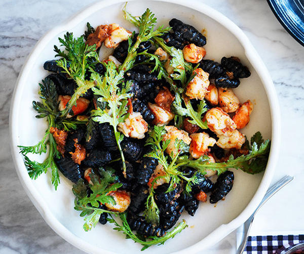 The best prawn pasta recipes, 2025,          Pendolino’s spaghetti con pesce d’acqua dolce (spaghetti with freshwater fish)      ,          Fried cavolo nero and peppered prawn gnocchi with pancetta      ,          Summer paccheri with prawns, tomato and pickled chilli      ,          Bucatini with prawn fra diavolo      ,          One Ford Street’s spelt maltagliati with tiger prawns and shellfish sauce      ,          Penne with prawns and fra diavolo sauce      ,          Mitch Orr’s squid-ink gnochetti Sardi with prawns and ’nduja      ,          Philipa Sibley’s spaghettini, prawns, charred corn, green chilli, black garlic      