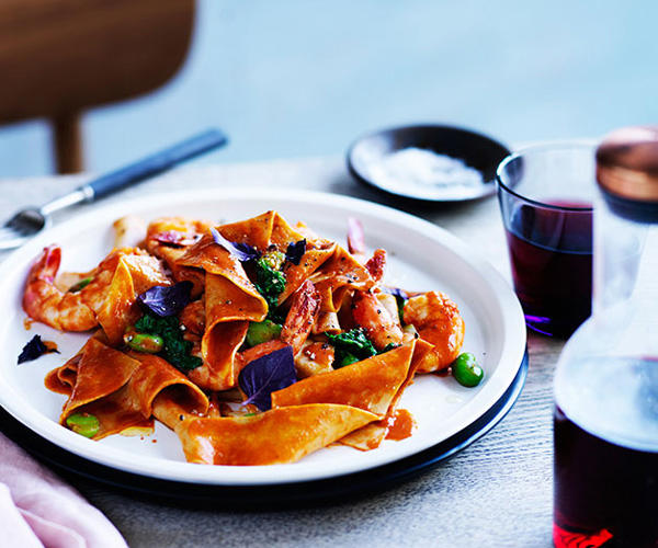 The best prawn pasta recipes, 2025,          Pendolino’s spaghetti con pesce d’acqua dolce (spaghetti with freshwater fish)      ,          Fried cavolo nero and peppered prawn gnocchi with pancetta      ,          Summer paccheri with prawns, tomato and pickled chilli      ,          Bucatini with prawn fra diavolo      ,          One Ford Street’s spelt maltagliati with tiger prawns and shellfish sauce      ,          Penne with prawns and fra diavolo sauce      ,          Mitch Orr’s squid-ink gnochetti Sardi with prawns and ’nduja      ,          Philipa Sibley’s spaghettini, prawns, charred corn, green chilli, black garlic      