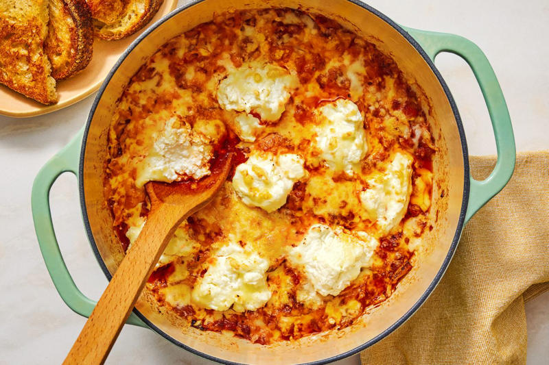 Enchilada Skillet, Italian Pasta Salad, Crispy Chicken With Zucchini and Shallots, 3-Ingredient Dumpling Salad, Turkey Taco Bowls, Creamy One Pot Pasta with Zucchini, 5-Ingredient One-Pot Chicken and Rice, Dolma and Ground Beef Skillet, Easy Lasagna Soup, 4-Ingredient Chicken Pot Pie, Feta and Tomato-Stuffed Spaghetti Squash, Tomato-Spinach White Beans, One-Pan Ravioli With Sausage, Lemony Zucchini Pasta, 5-Ingredient Braised Cabbage “Lasagna”, Italian Sausage and Rice Bake, 5-Ingredient Chicken and Rice Soup, One-Pot Caprese Orzo, Sausage White Bean Soup, Sheet Pan Salmon and Broccolini