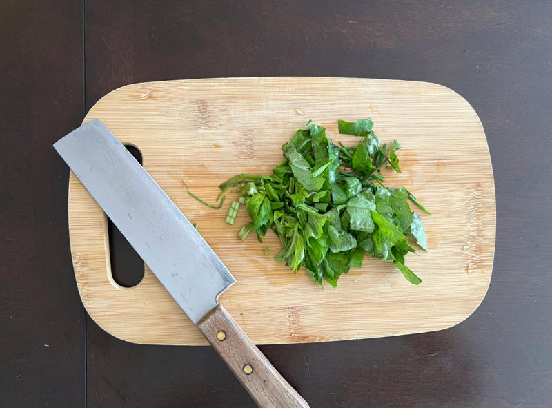 I chopped the herbs and put a non-stick pan on medium heat.