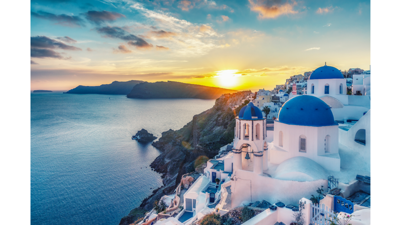 Santorini, Greece, Kyoto, Japan, Machu Picchu, Peru, Serengeti National Park, Tanzania, Venice, Italy, Bora Bora, French Polynesia, Banff National Park, Canada, Salar de Uyuni, Bolivia, Great Barrier Reef, Australia