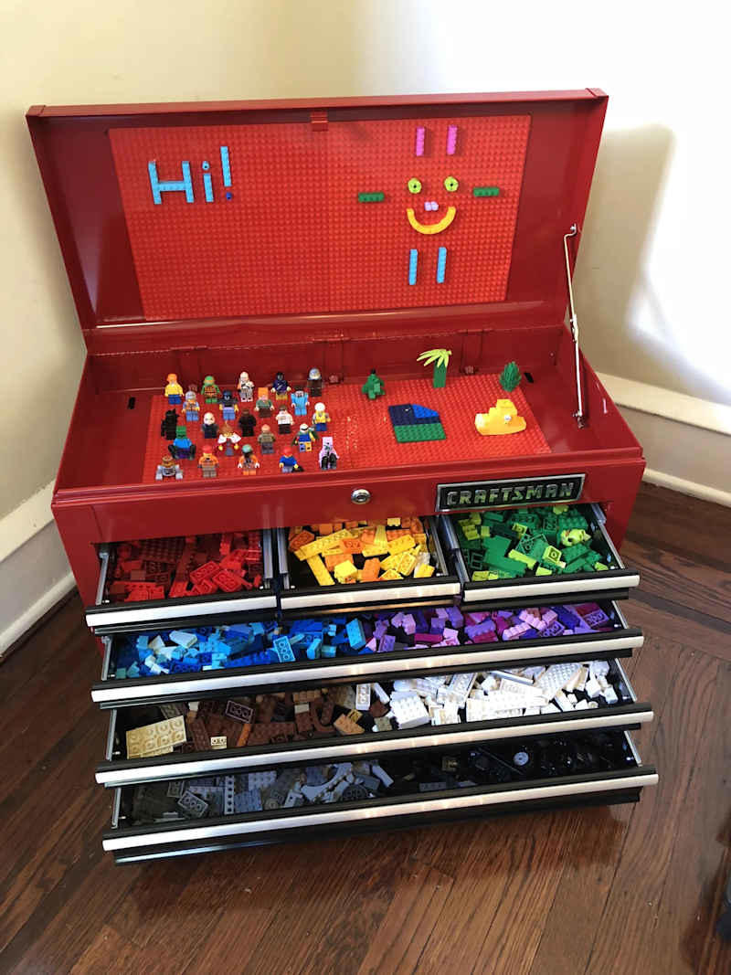 1. Clear plastic containers with lids , 2. Open-top plastic bins, 3. Lego mat-storage combos, 4. Color-coded lidded bins, 5. Cubbies, 6. Cute baskets, 7. Storage ottoman, 8. LEGO table, 9. Zipper mesh pouches, 10. Bead containers or tackle boxes, 11. Craftsman tool chest, 12. Under-the-bed storage bin