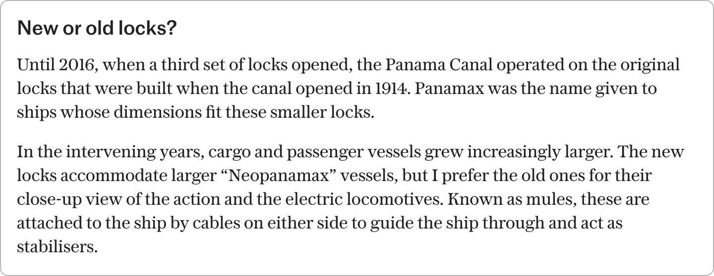 In this guide:, Before you book, What is a Panama Canal cruise?, How long does it take?, Where do Panama Canal cruises go?, What is a partial transit?, Which ship should I choose?, When is the best time of year to visit?, Is it better to go through the canal eastwards or westwards?, Life on board, Who will my fellow passengers be?, What happens on the day of the transit?, What is there to see?, Before you go, What type of cabin should I book?, Are there many sea days?, Are there any excursions?, About our expert, Sara Macefield