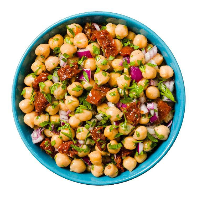1. A couple of crackers with cheese, 2. Eggy soldiers with whole wheat or seeded bread, 3. A pot of full-fat Greek yogurt and seeds, 4. Half an avocado, 5. A bag of popcorn, 6. A chickpea salad, 7. A plate of apple and peanut butter