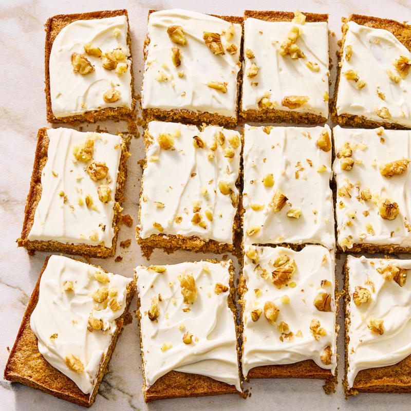 Cranberry-Apple Streusel Bars, Poached Pear Cake, Apple-Honey Cake, Pumpkin–Chocolate Chip Oatmeal Cookies, Banana Cake with Cream Cheese Frosting, Bingka Labu Kuning (Pumpkin Cake), Flaky Apple Pie Bars, Pumpkin Trifle, Carrot Cake Bars, 2-Bite Mini Pumpkin Cheesecake Tarts, Puff-Pastry Apple Turnovers with Brown Butter, Pumpkin Sugar Cookies, Banana Bread Focaccia, Pumpkin Bread, Apfelstrudel, Cranberry Nut Bread, Pumpkin Spice Latte Cookies