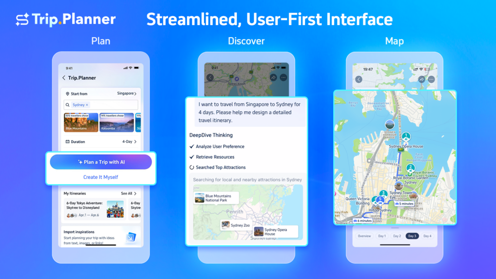  A Future-Forward Travel Concierge in Your Pocket,  Plan Anytime, Anywhere,  Real-Time, Reliable, Like-Actually-Trustable Info,  Edit Like a Pro, No Spreadsheets Needed,  Plan Together, Travel Better,  One Platform To Plan, Book, and Flex,  Watch the Video &amp; See Why the AI Guy Won,  Try Trip.Planner Today