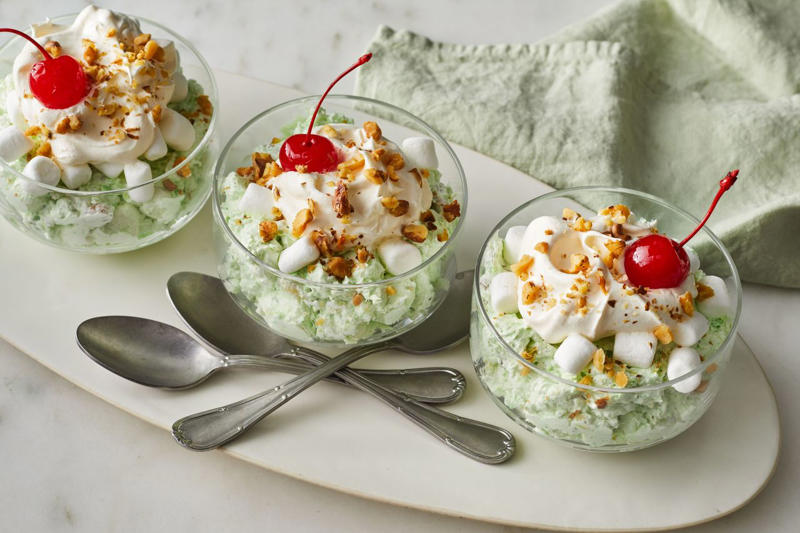Lime Gelatin And Cottage Cheese Salad, Pineapple-Glazed Ham, Pear Salad, Coca-Cola Carrots, Herb-Crusted Roasted Leg of Lamb, Pineapple Casserole, Watergate Salad, Tee's Corn Pudding, Resurrection Rolls