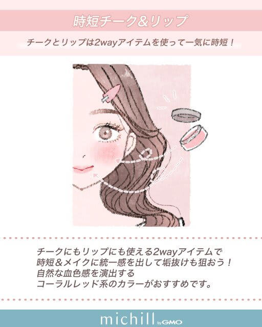 もう寝坊しても怖くない！「最短ルートで垢抜ける」メイク術, 時短ベースメイク, ベースメイクはUVカット＆カバー効果のあるアイテム, 時短アイメイクの方法, 単色アイシャドウとマスカラで、アイライナーなしでもしっかりデカ目, 時短垢抜け眉の作り方, 時短チーク＆リップ