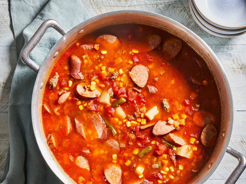 Ground Beef and Rice Skillet, One-Pot Ham and Veggie Pasta, Creamy Tomato Chicken and White Beans, Six Can Chicken Tortilla Soup, Spicy Vegan Chili, One-Pot Hamburger Adobo Dinner, Cheesy White Bean and Tomato Bake, One-Pot Cajun Chicken and Sausage Alfredo Pasta, One-Pot Tomato Sausage Pasta, Polish Cabbage Roll Soup, One Pot Lemon Chicken Stick of Butter Shrimp and Orzo, One-Pot Chicken Stew, Shipwreck Casserole, Dublin Coddle, One-Pot Cheeseburger Pasta, One-Pan Orecchiette Pasta, Classic Goulash, Texas Cowboy Stew, One-Pot Ground Beef Stroganoff, Easy One-Pot Chicken Alfredo, Chicken Bog