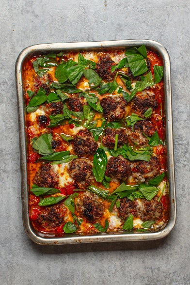 Veggie three bean chilli, Tadka daal with spinach, Slow-roast ratatouille, Pizza meatball traybake, Mushroom stronganoff, Moroccan chickpea and vegetable stew