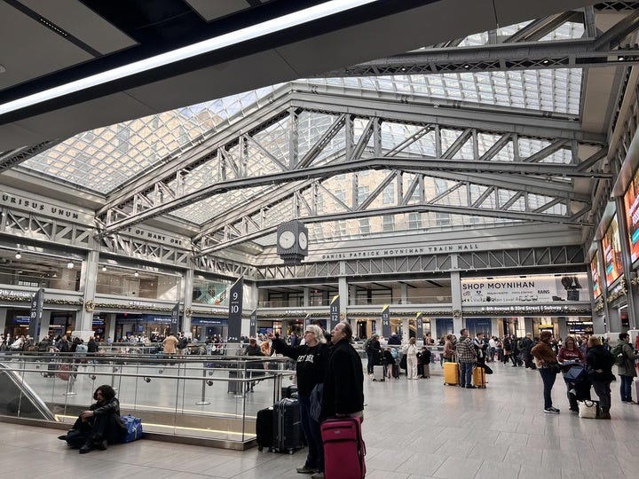 1. There are no security lines or airport hassles, 2. I don't have to worry about size restrictions or checking too many bags, 3. There aren't assigned seats, and I usually have a row to myself, 4. It's a beautiful train ride