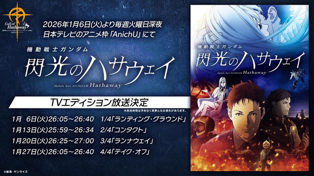 「閃光のハサウェイ」第1章のTVエディションが日本テレビで放送, 21世紀ガンダムを日替わり上映＆「逆襲のシャア」も上映, 「キルケーの魔女」に向けて、宇宙世紀を学ぶ, 「機動戦士ガンダム 逆襲のシャア」から12年後が舞台