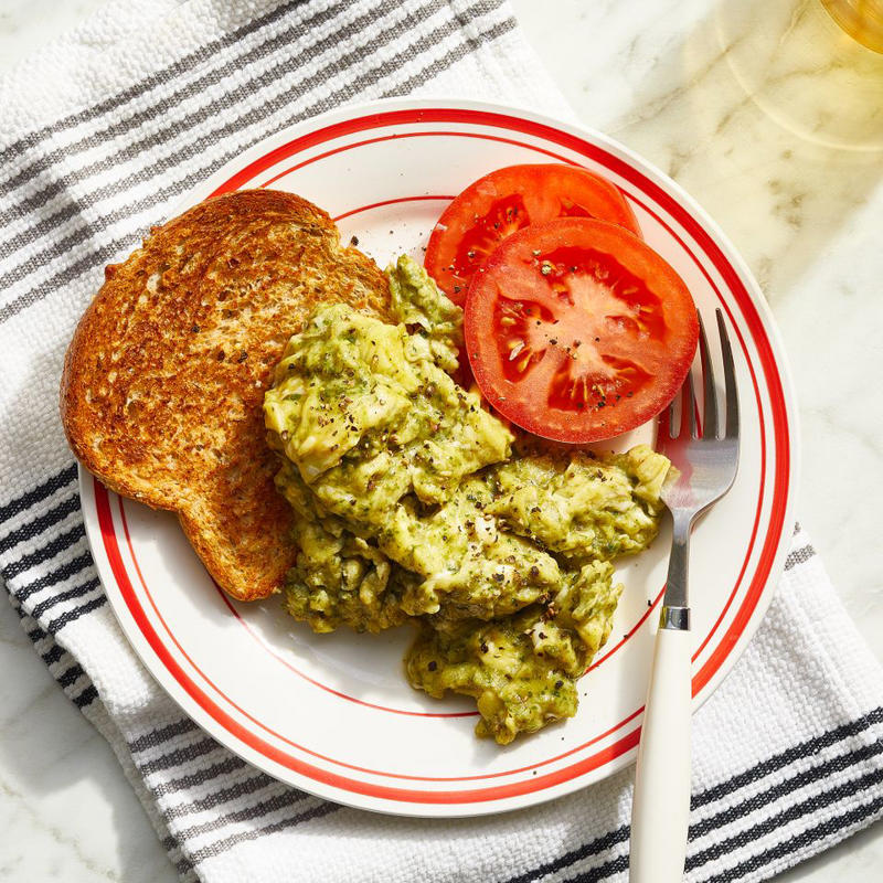 Cheesy Bean Toast, Egg, Tomato & Feta Breakfast Pita, BLT Breakfast Sandwich, Tomato Toast with Herbed Cream Cheese, Pesto Breakfast Sandwich, Goat Cheese–Tomato Toast, Ricotta Toast with Peaches & Prosciutto, Spinach & Feta Mug Scrambled Eggs, Feta, Egg & Spinach Breakfast Taco, High-Protein Black Bean Breakfast Bowl (No Eggs!), 15-Minute Eggs in Vodka Sauce, Salsa-Topped Avocado Toast, Spinach & Fried Egg Grain Bowls, Pesto Scrambled Eggs, Spinach & Egg Tacos, Instant Egg & Cheese "Bake", Breakfast Naan Pizza, English Muffin Pizza with Tomato & Olives, Savory Oatmeal with Tomato & Sausage, 10-Minute Spinach Omelet