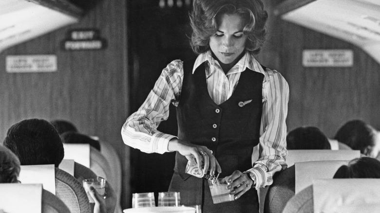 Air Union served the world's first full-course in-flight meal., Pan Am's first-class menu was catered by Maxim's Paris., Pan Am's economy-class meal was equally impressive., Air France served a distinctly stylish French dinner., Northwest Orent Airlines served their dinner with complimentary cigarettes., Pam Am's breakfast menu was simple but fresh., Trans World Airline offered international-themed flights., United served steak and lobster on domestic flights., Japan Airlines charged 25 cents for beer and sake., Pan Am served a full Christmas dinner in the 1980s.