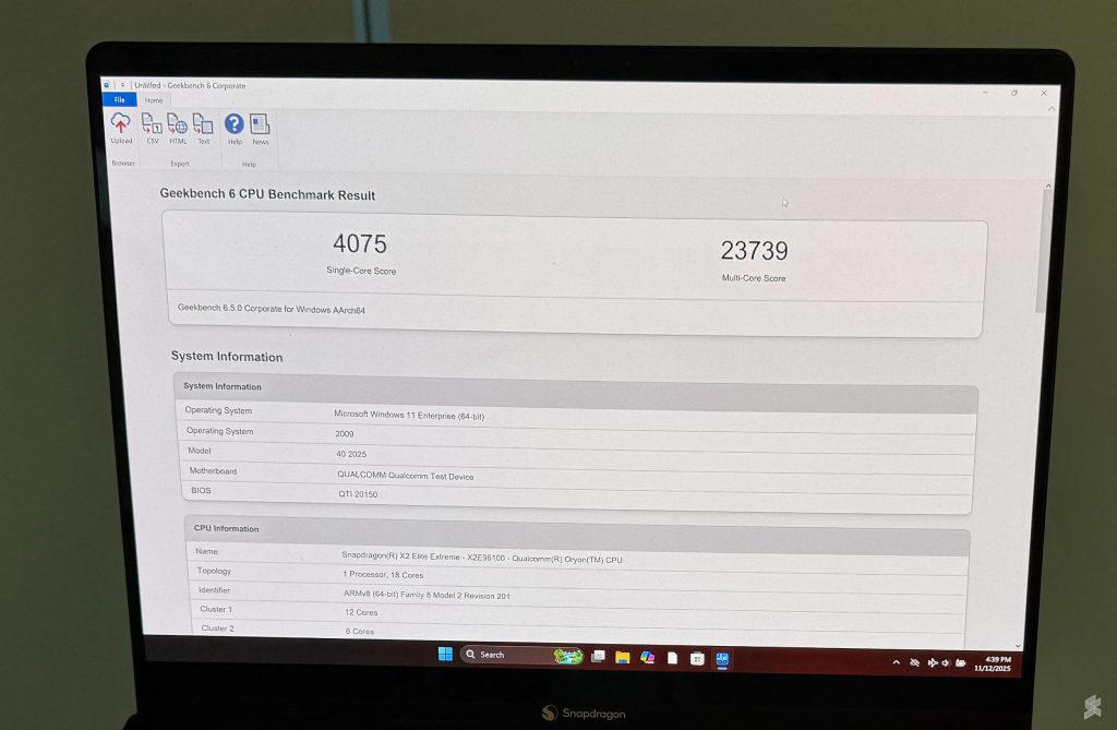 3rd Gen Oryon CPU: Up to 18 cores and higher sustained performance, Adreno GPU and Hexagon NPU upgrades: Improved performance and better efficiency, Unplugged performance: High scores even on battery power, Scalability across laptop designs and form factors