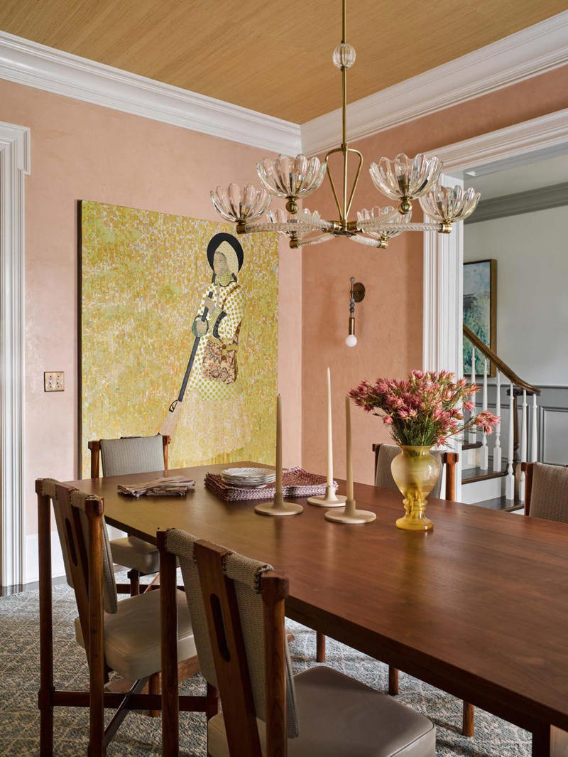 Reflective Ceilings, Darker Woods, Sculptural Stone Tables, Murals for All, Vintage Chandeliers, Traditional Chair Profiles, Conversation-Worthy Art, Early '90s Geometry 