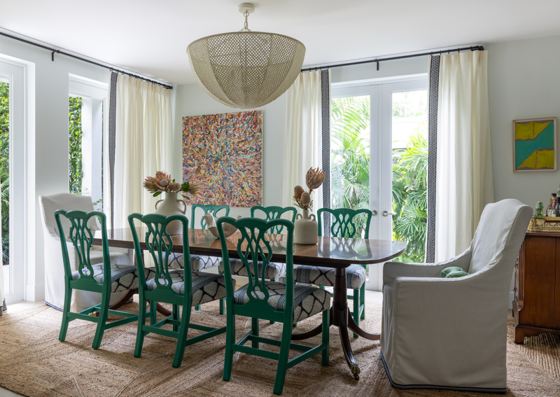 Reflective Ceilings, Darker Woods, Sculptural Stone Tables, Murals for All, Vintage Chandeliers, Traditional Chair Profiles, Conversation-Worthy Art, Early '90s Geometry 