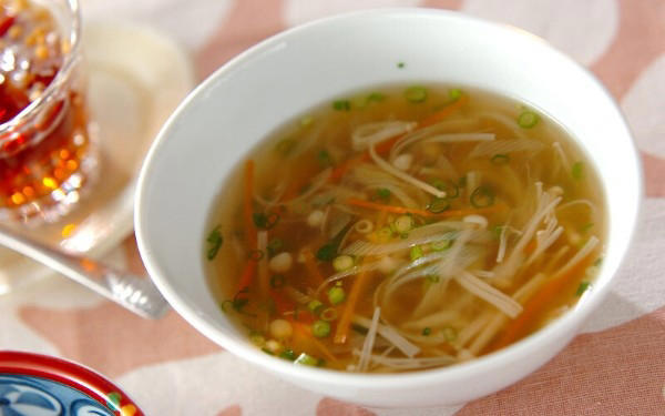 モヤシのトロミスープ, 鶏むね肉のトロミスープ, 4種のキノコとショウガのトロミスープ, シンプル野菜のトロミスープ, ヒジキのトロミスープ, レンコンのトロミスープ, エノキのトロミスープ, カブのトロミスープ, アサリと卵のトロミスープ