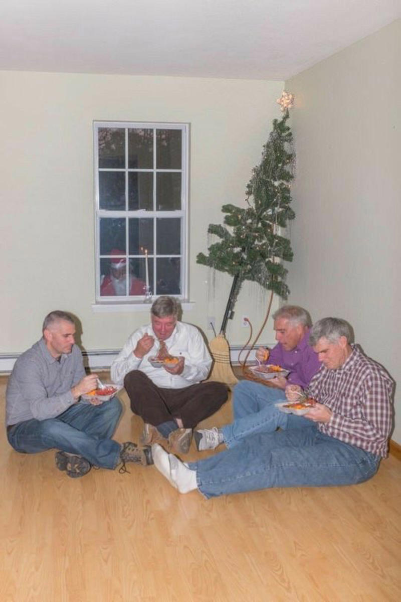 Eating on the Floor With a Sad Christmas Tree Weird Christmas Postcard, Girl Passed Out Under the Christmas Tree, Crying Kid on Santa’s Lap, Santa Writing “Merry Christmas” in Bathroom Graffiti, Santa Asleep on the Bed, Eating on the Floor With a Sad Christmas Tree, Santa Driving While Talking on the Phone, Santa Posing Like a Cool Kid, Sad Christmas Tree That’s Basically a Stick, Broom Used as a Christmas Tree, Santa Drinking Whisky at a Bar, Air Freshener Sticker Used as a Christmas Tree, Plunger Christmas Tree With Toilet Paper, Indoor Snowman Made of Toilet Paper, Christmas Tree Decorated With Toilet Paper Rolls