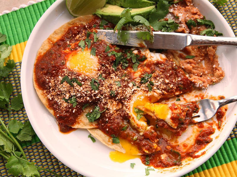 Easy Mexican Chorizo Tacos, Chicken Enchiladas Negras, Spicy Chicken Quesadillas, Easy Mexican Fried Rice With Chorizo and Pickled Jalapeños, Crunchy Fried Fish Tacos, Quick and Easy Huevos Rancheros, Mexican Street Corn Salad (Esquites), Spicy Mexican Shrimp Pasta, Sweet Potato, Sage, and Fried Egg Tacos, 5-Ingredient Black Bean Soup