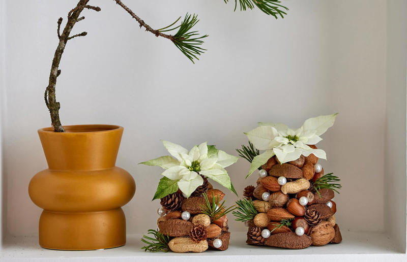 Festive nut vases Get crafty and make these gorgeous holiday gifts, Mini cactus planters, Decorative snowman sticks, Festive nut vases, Poinsettia planters, Vintage-style bird feeder, Scandi Christmas trees, Woodland jar terrariums, Scented room sprays, Lemon salt scrub, Say it with words