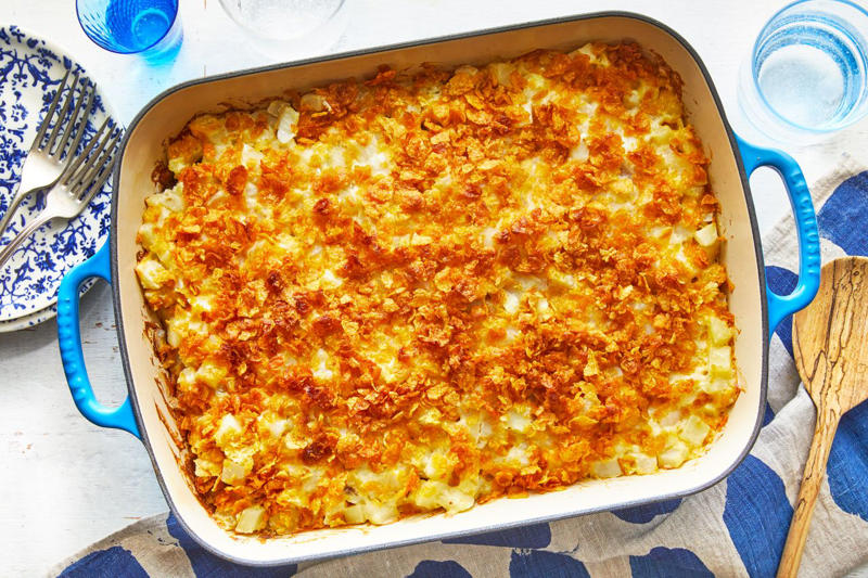 Twice-Baked Potato Casserole, Baked Mac And Cheese With Bacon, Party Potatoes, Croissant Breakfast Casserole, Cornbread Casserole, Buffalo Chicken Casserole, Two-Cheese Squash Casserole Recipe, Chicken Parmesan Casserole, Beefy Nacho Casserole, Heavenly Chicken Lasagna
