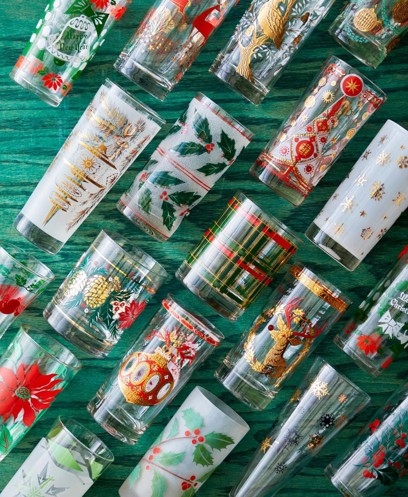 Victorian-Era Tartanware , Christmas Glassware , Tin Lithograph Tree Stands , Tom and Jerry Punch Bowl Sets , Goose Feather Trees , Brach's Candy Display Drums , Victorian-Era Embossed Match Holder , Lund Wooden Skis , Shiny Brite Ornaments 