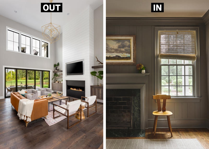 OUT: Moody Blues, IN: Sunny Shades, OUT: Smart-Everything, IN: Analog Elements, OUT: Open Windows, IN: Bamboo Dreams, OUT: Sterile Surfaces, IN: Statement Tile, OUT: California Minimalism, IN: Vintage Glam, OUT: Manufactured Materials, IN: Cork Chic, OUT: Brash LEDs, IN: ‘Jewelry’ Lighting, OUT: Splashy Stone, IN: Tinny Kitchens