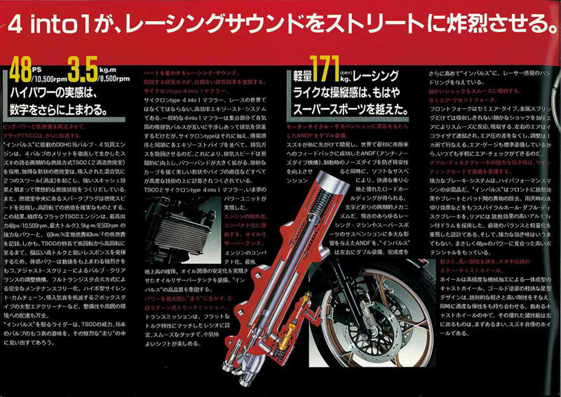 スズキ「GSX400FS インパルス」（1982年）の概要, スズキ「GSX400FS インパルス」（1982年）の各部装備・ディテール解説, スズキ「GSX400FS インパルス」（1982年）のカタログ, スズキ「GSX400FS インパルス」（1982年）の主なスペック・当時価格, 関連のおすすめ記事