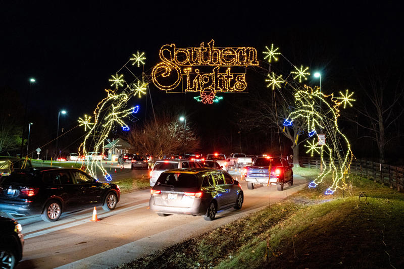 Gardens Aglimmer at Waterfront Botanical Gardens, Paristown's Fête de Noël, Shaker Village Illuminated Evenings, Southern Lights at the Kentucky Horse Park, Spirited Nights at Buffalo Trace Distillery, The Ultimate Christmas Town, Bardstown, Kentucky